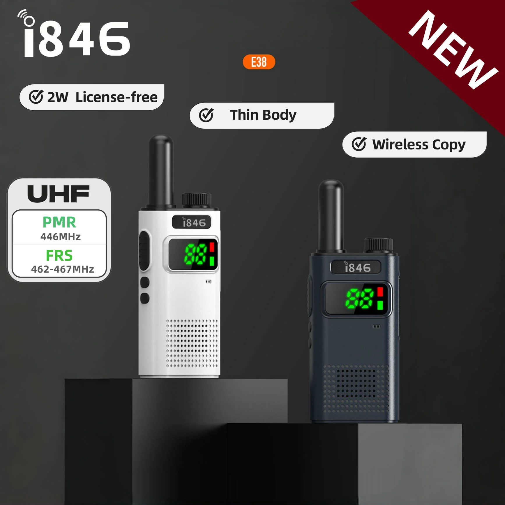 

Новый 2w лицензии бесплатно большой дальности PMR 446mhz мини рации прошел CE E38 в пределах светодиодный дисплей Ham Radio