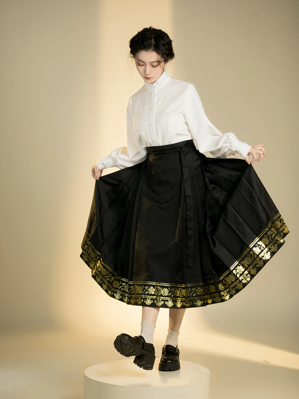 Winter Hanfu Han Elements Ming Weaving Gold Daily Versatile Shirt Jelly Orange Fruit Fruit Short Horse Face Skirt Chinese hanfu