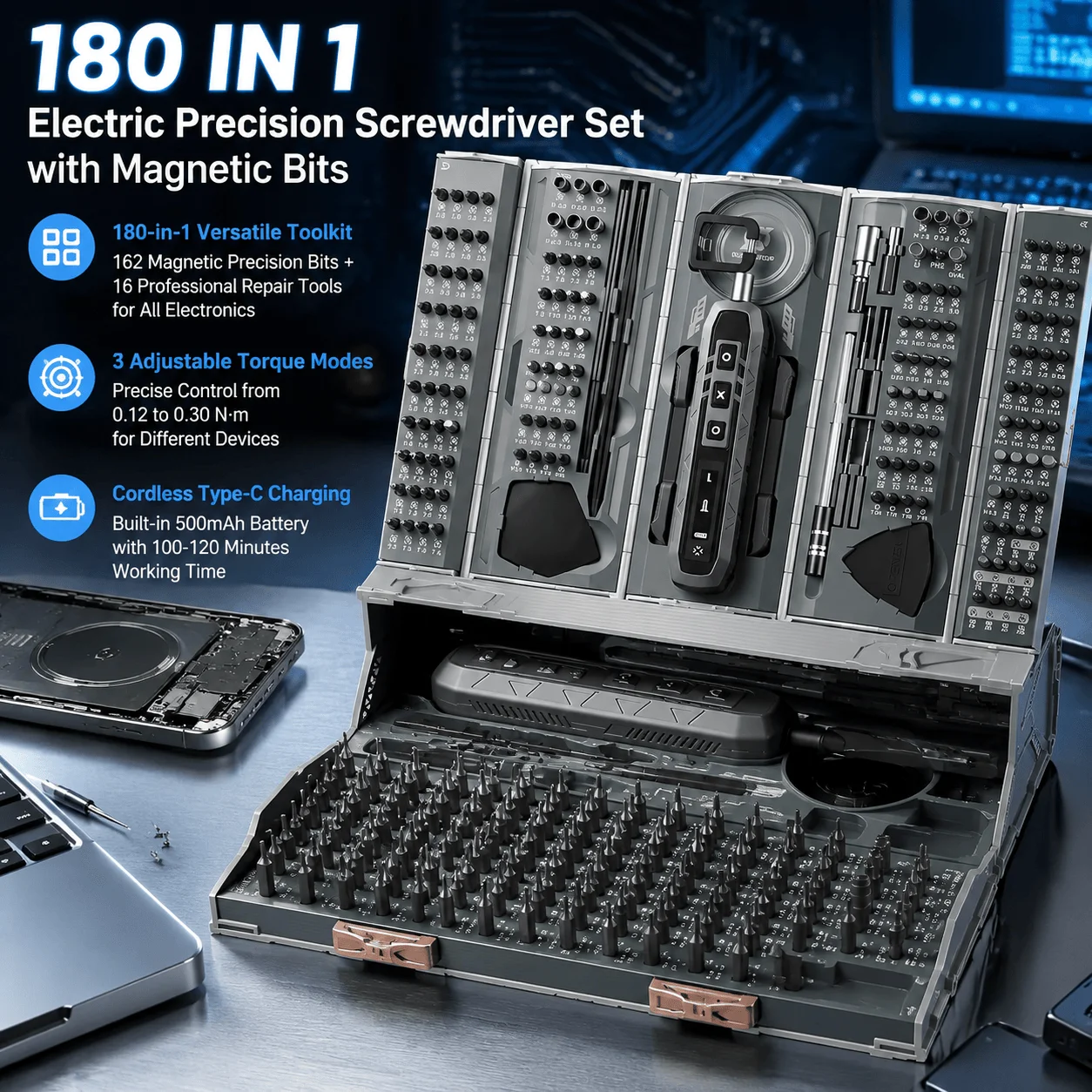 Electronics Repair Gadgets - طقم مفك كهربائي 180 في 1،