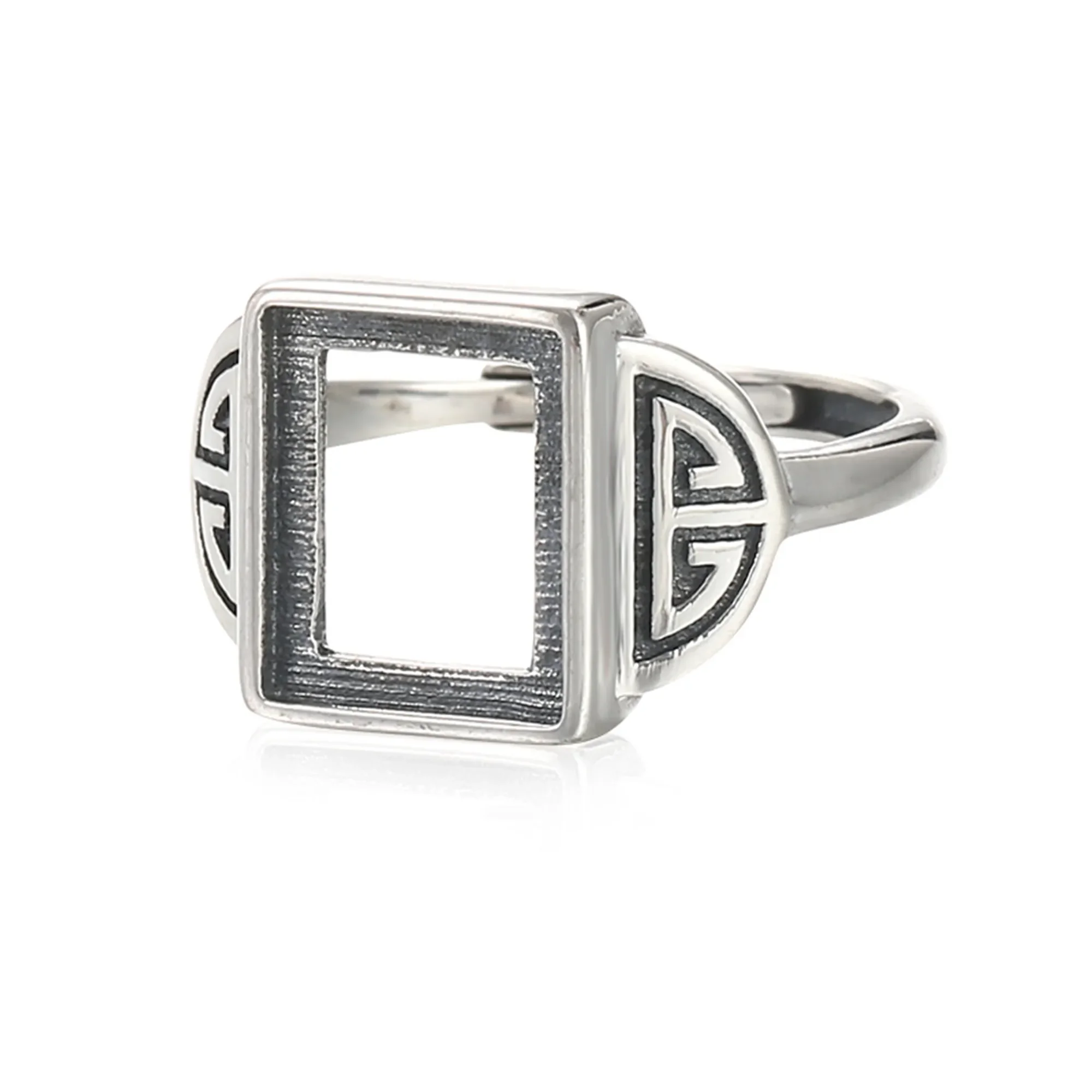 Ring Setting for 6x8mm/8x10mm Rectangle Cabochons Thai Sterling Silver Adjustable Ring Blank