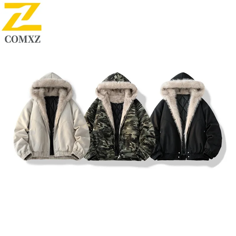 

COMXZ Handsome Bread Jacket Hooded Fur Collar Windproof Cold Proof Camping Winter Jacket 2025 Travel Minimalist Men Padding Coat