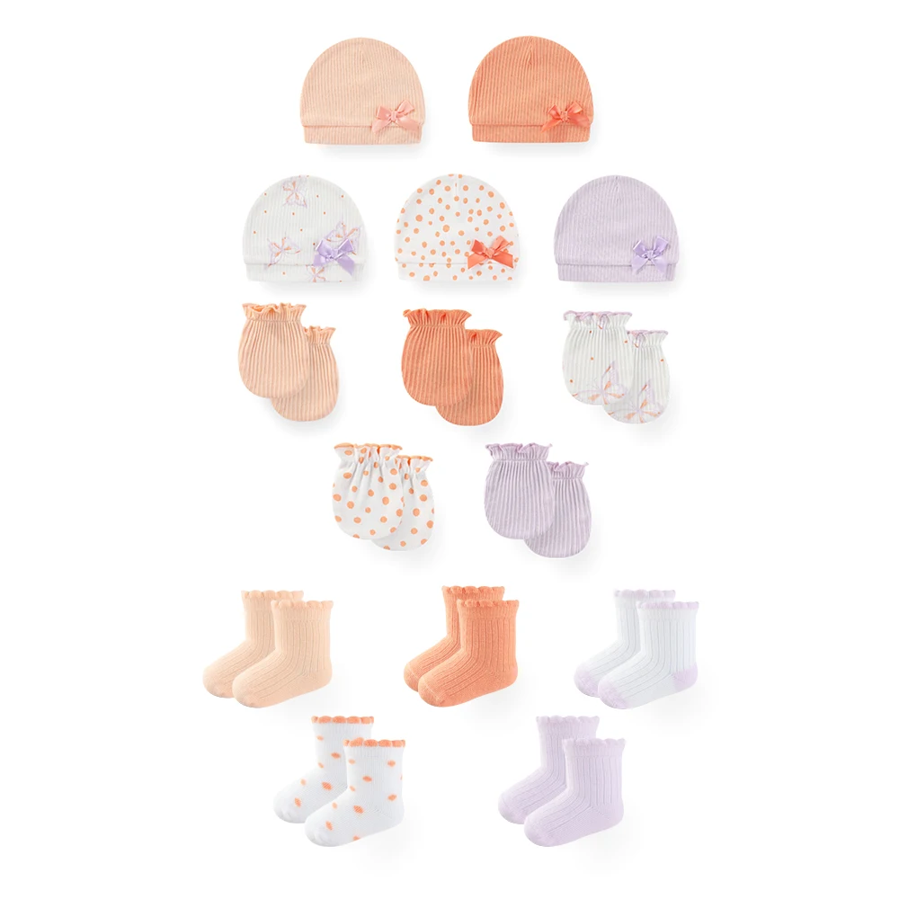 15-Pack Fashion Bayi Laki-laki Perempuan Aksesoris 0-6 Bulan Topi Bayi Baru Lahir + Sarung Tangan + Kaus Kaki Empat Musim Bayi Penting