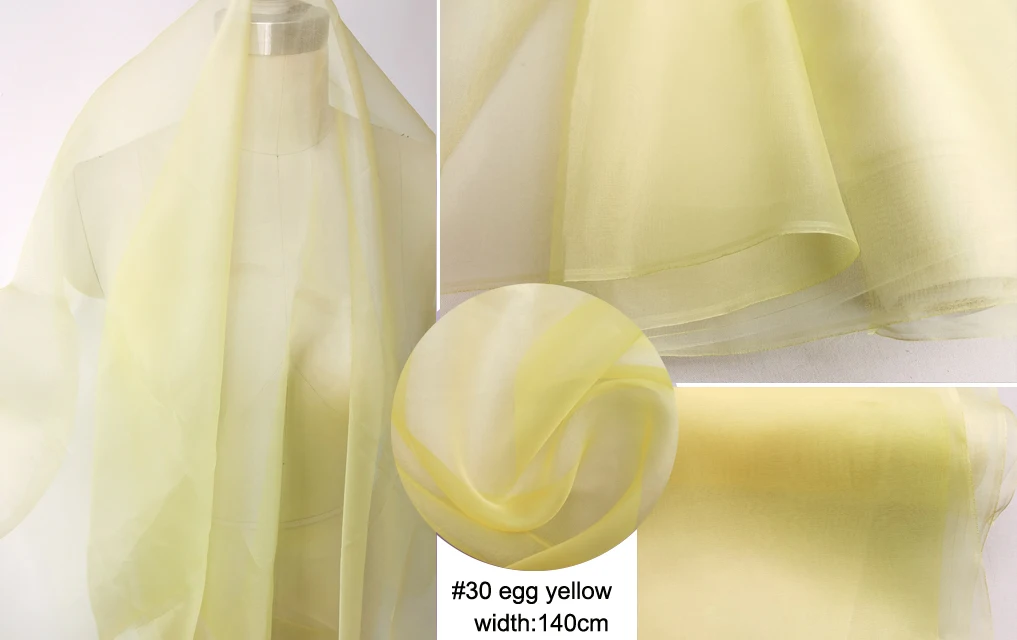 Per meter Stijve transparante zijden gaas Effen effen natuurlijke moerbeizijde organza stof Bruiloft Diy