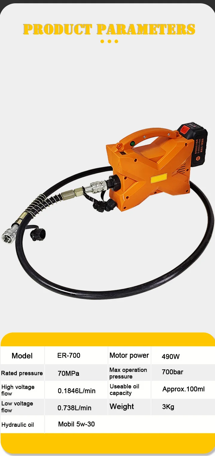 

ER-700 Portable Single Action Hydraulic Pump Dc - / - Pack