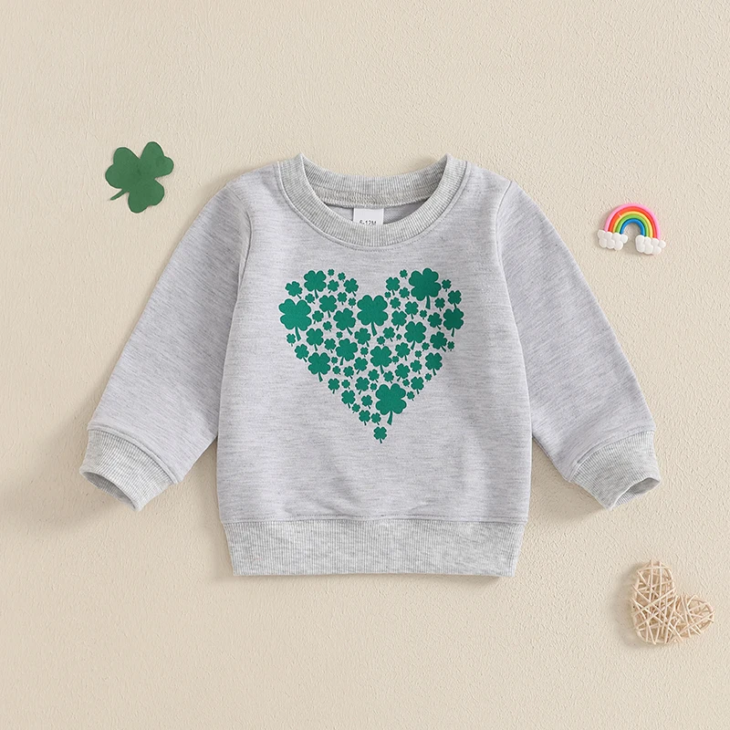 FOCUSNORM 0-4Y Little Kids Boys Girls Spring Sweatshirts T Shirts Four Leaf Clover Print Crew Neck Long Sleeve Pullover Tops