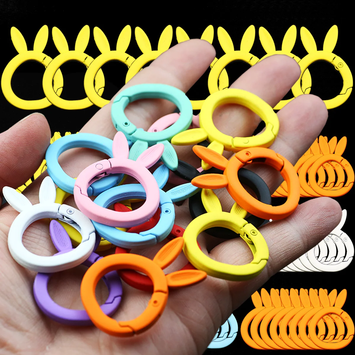 2~10pcs Colorful Frosted Rabbit Buckle Keychain Alloy Painted Spring Buckle Round Opening Spring Ring For Jewelry Making DIY