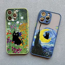 Retro Oil Painting Van-Gogh Flower Art Cat Etui na telefon do iPhone'a 16 15 11 13 12 Mini 14 Pro Max 7 8 Plus SE2 X XS XR Wstrząsoodporne