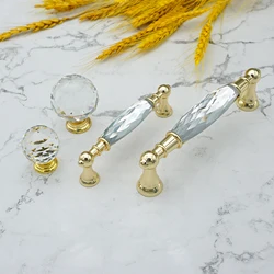 Bright Gold Transparent Crystal Glass Furniture Knobs and Handles Round Ball Door Knob Wardrobe Pulls Modern Cabinet Hardware