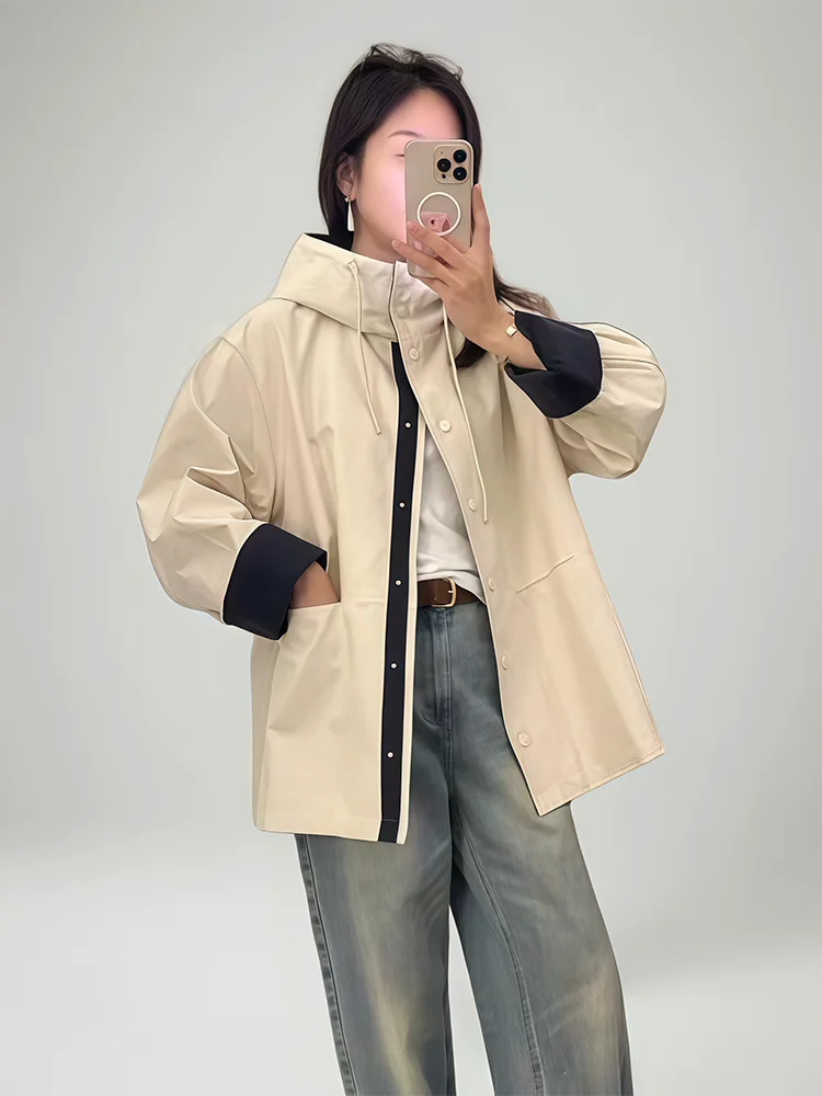 

Color Blo Hooded Windbreaker Jaet Women's plus Size Loose Casual Sle Autumn New Faion Slimming Trendy Coat