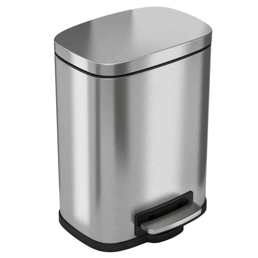 

5 Liter Stainless Steel Pedal Trash Can with Inner Bucket for Kitchen or Bathroom, Silver, Space-Saving Design, Hands-Free Oper