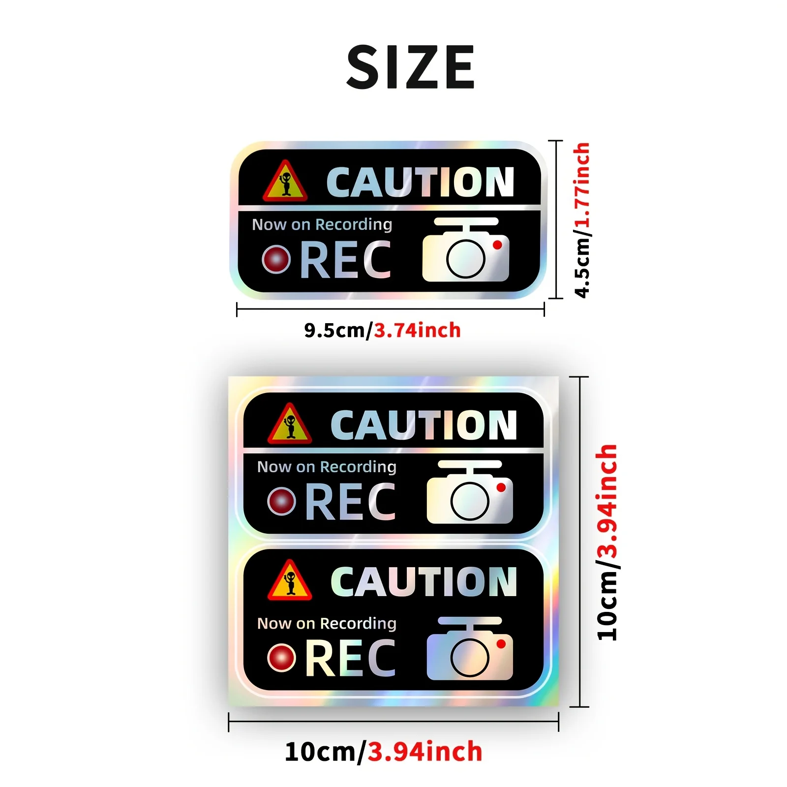 CAUTION REC Sticker Flat Matte Vinyl Dash Cam Warning Decal Waterproof Scratch Resistant Removable Window Helmet Safety Decor