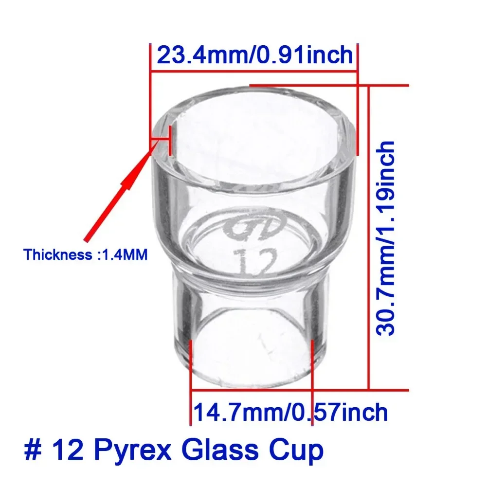 7Pcs #12 Py Rex Glass Cup Kit Collets Body Gas Lens For Wp-9/20/25 For Torch WP17/26/18 Welding Tool