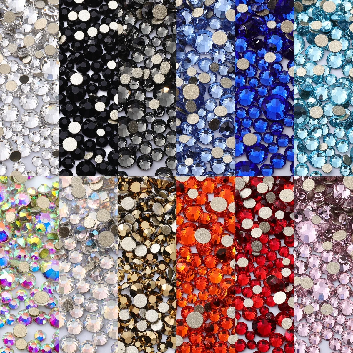 1440Pcs SS3-SS20 Mix Size Clear Crystal Non-Hotfix Gold FlatBack Rhinestones Decorations DIY Glitter Stones Nail Art Accessories