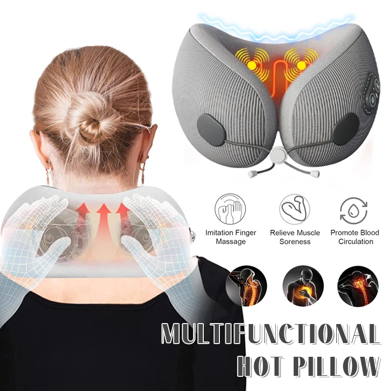 Heating Massage Neck Pillow - U-Shaped Memory Foam for Ultimate Ergonomic Support and Pain Relief on the Go Home-Ready