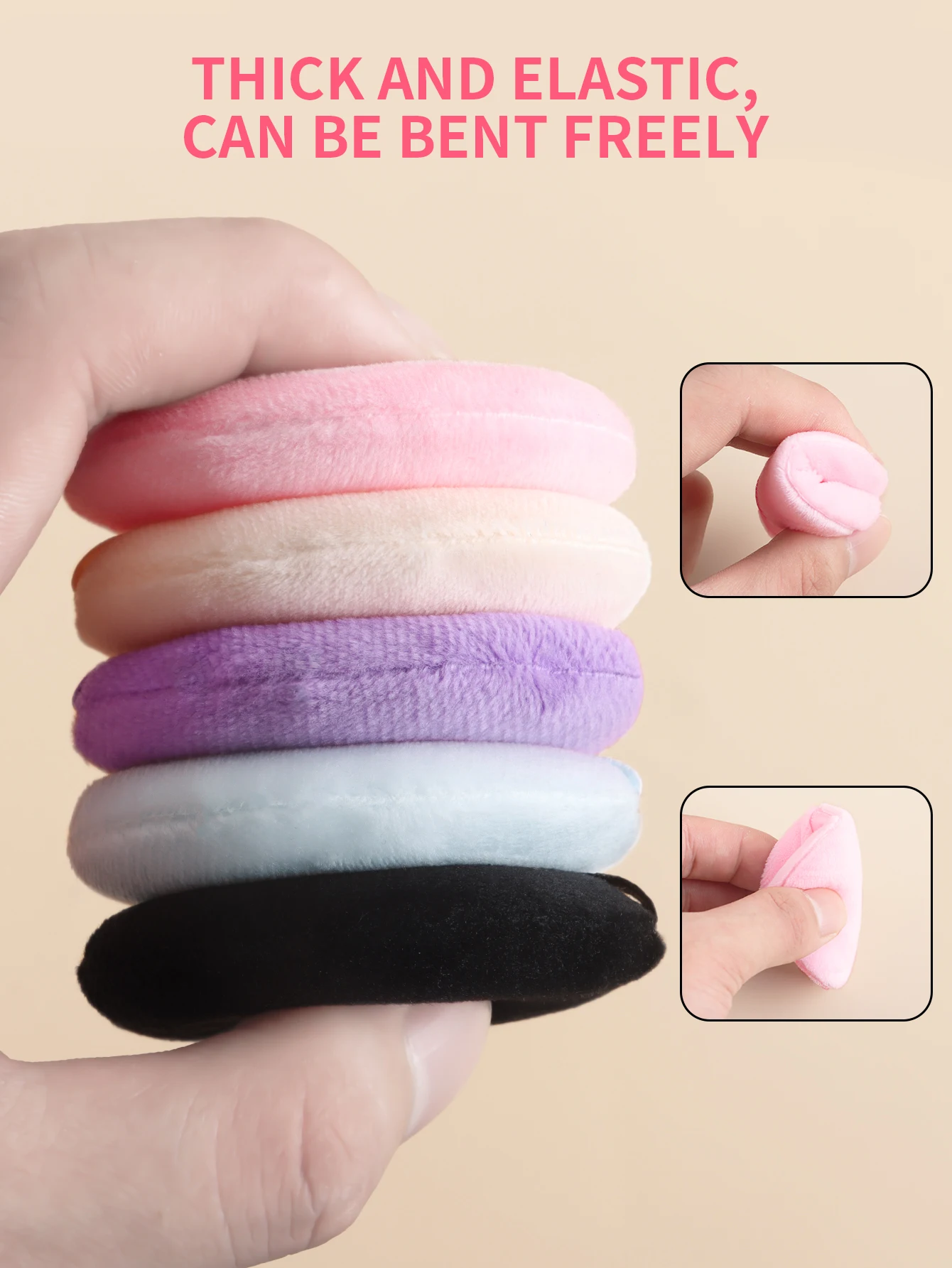 5 pçs redondo pó puff com caixa à prova de poeira configuração de maquiagem almofada de ar mini pó puff, maquiagem configuração mel em pó