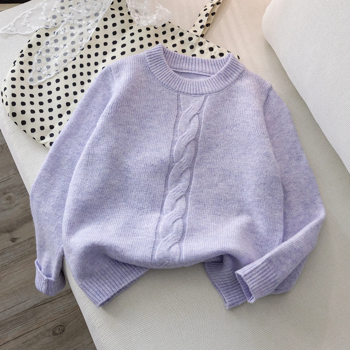Girls elegant style solid color Fried Dough Twists sweater knitted pullover suitable for holiday spring autumn winter