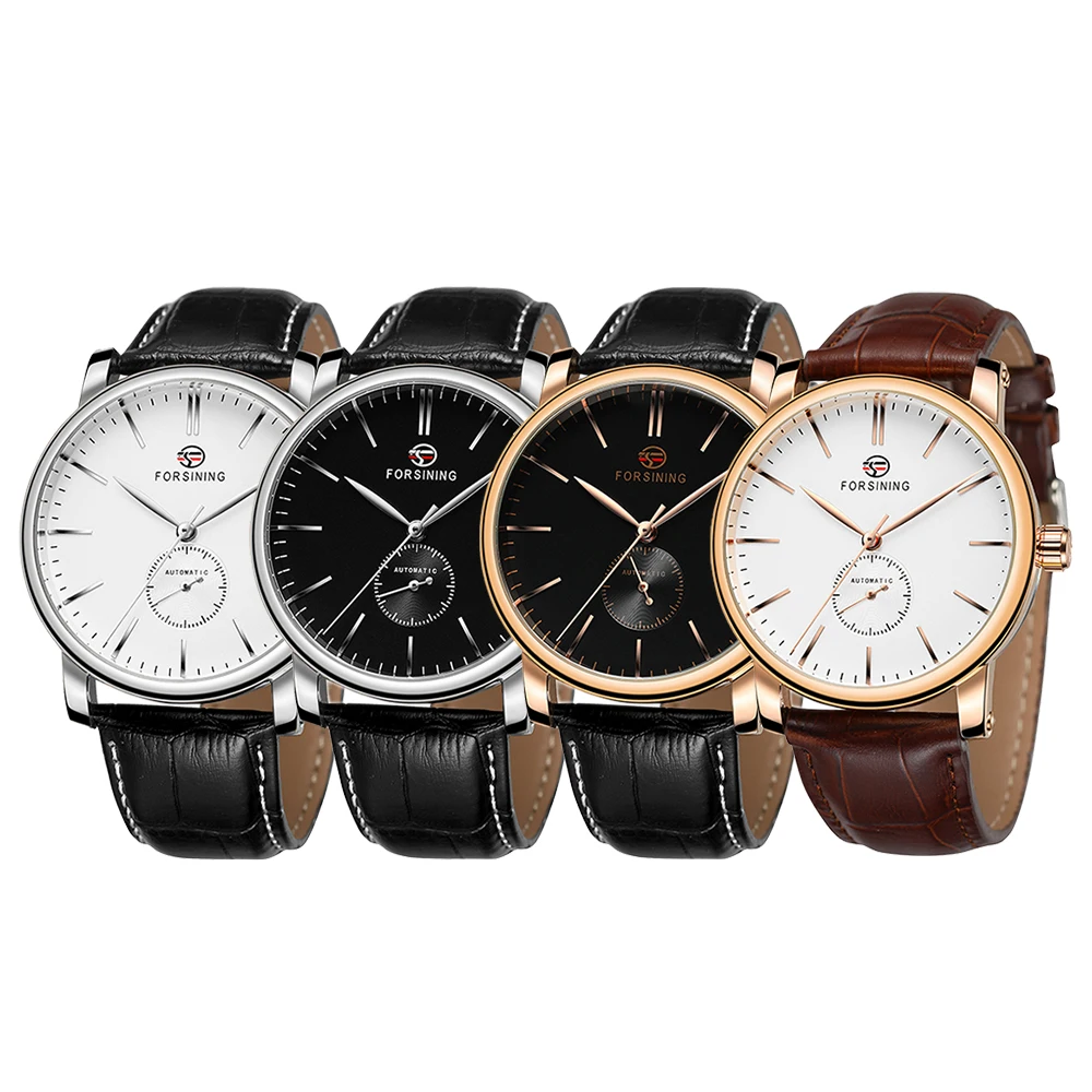 FORSINING Luxury Elegant Men‘s Automatic Mechanical Movement Watches Leather Strap Fashion Casual Design Business Big Dial