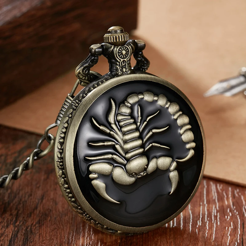 

Unique Cool Scorpion Pocket Watch Skeleton Steampunk Mechanical Fob Watches Vintage Clock Pendant Necklace Hand-winding