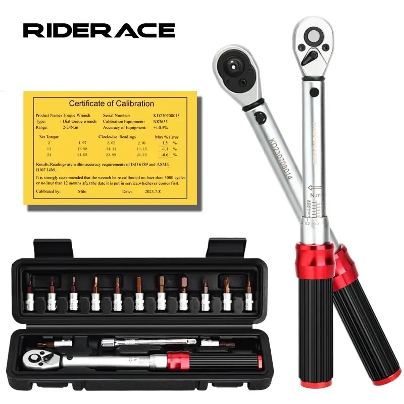 RIDERACE-Juego de llaves dinamométricas para bicicleta, Kit de reparación profesional de 15 piezas, 1/4 pulgadas, 2-24Nm, llave Allen de doble