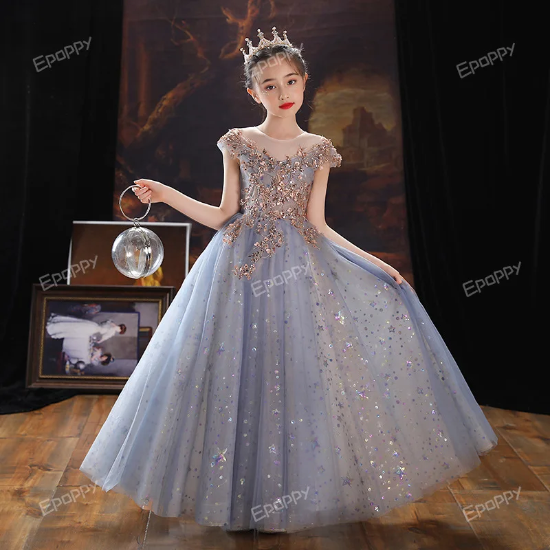 

Children's Evening Dress Girls Princess Dress Fluffy Yarn Little Girl Flower Girl Wedding Dress Host Piano Performance Suit