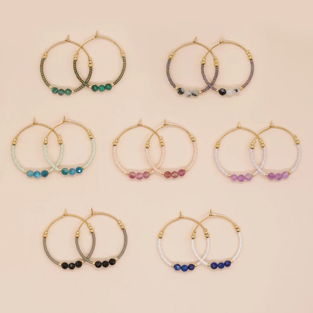 Go2boho Miyuki Beaded Hoop Earrings For Women Natural Stone Beads Earings y2k Accessories Boho Jewelry Gift Colorful Fashion Dai