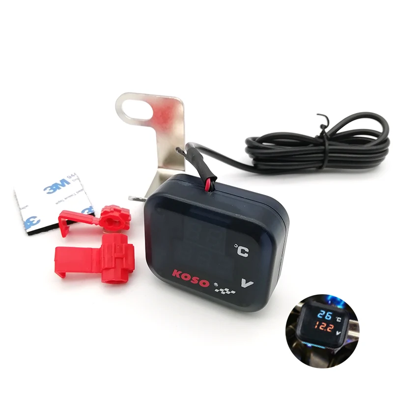 Termómetro para motocicleta, voltímetro con puerto USB, medidor de temperatura del agua, 12V