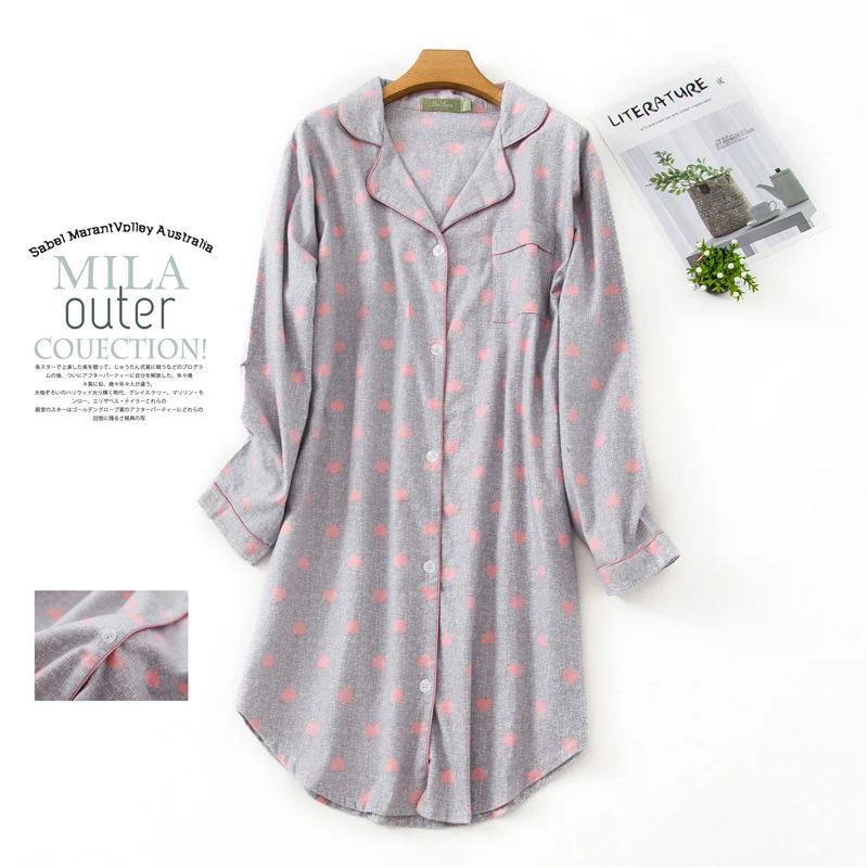 Korean Fashion Autumn and Winter Cotton Pajamas Women's Sexy Plaid Shirt Dress Lapel Cardigan Nightdress Flannelette Homewear