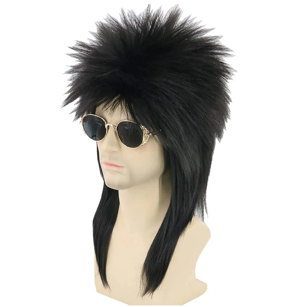 Synthetic Hair Wig Adult  Dress Up Wigs for Men Pop Punk Rock Wig  Black Short Straight Wigs for 70s 80s