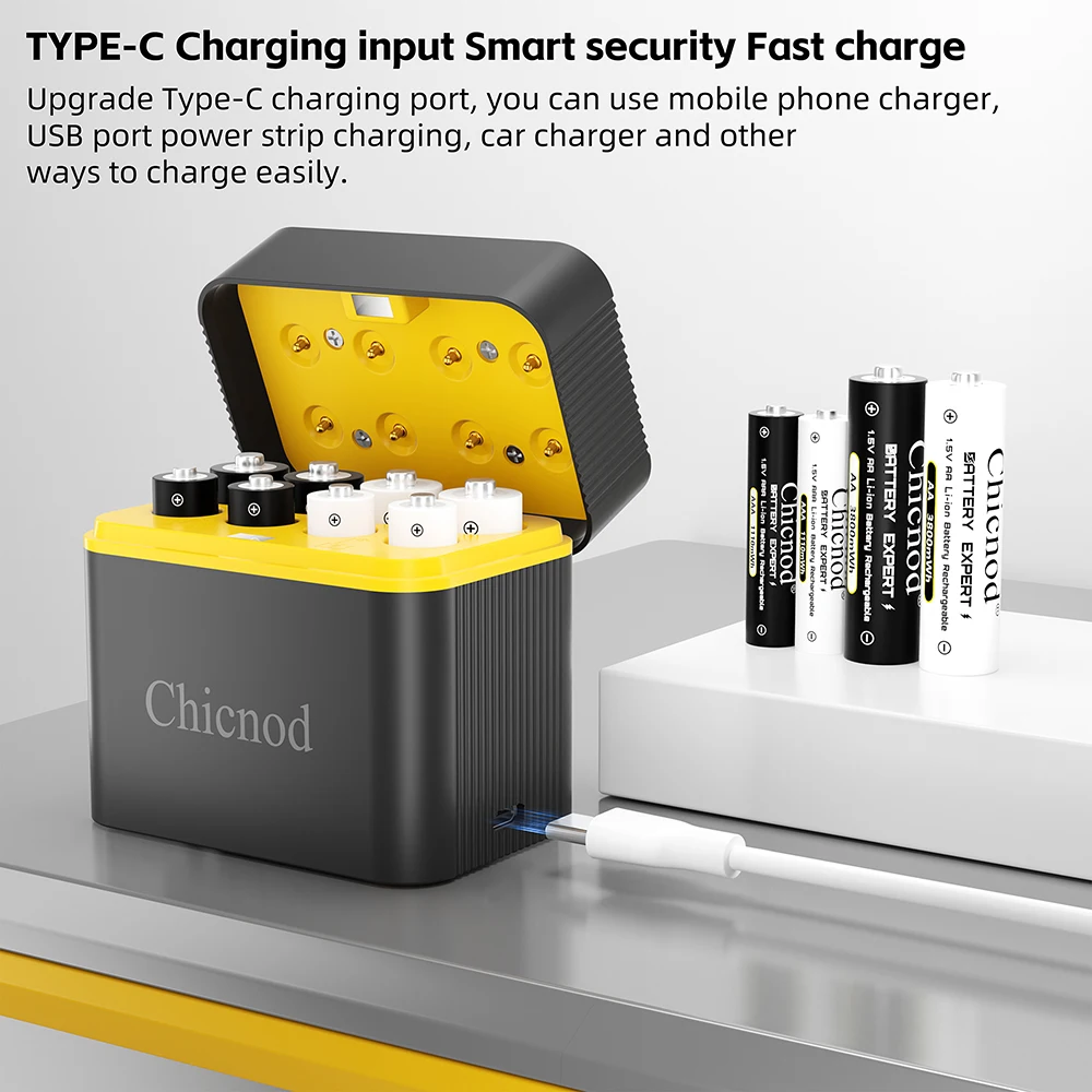 

CHICNOD Lithium Rechargeable Battery Charger 1.5V AA/AAA 1100mWh/3800mWh Li-ion Batteries for Remote Control Wireless Mouse Fan