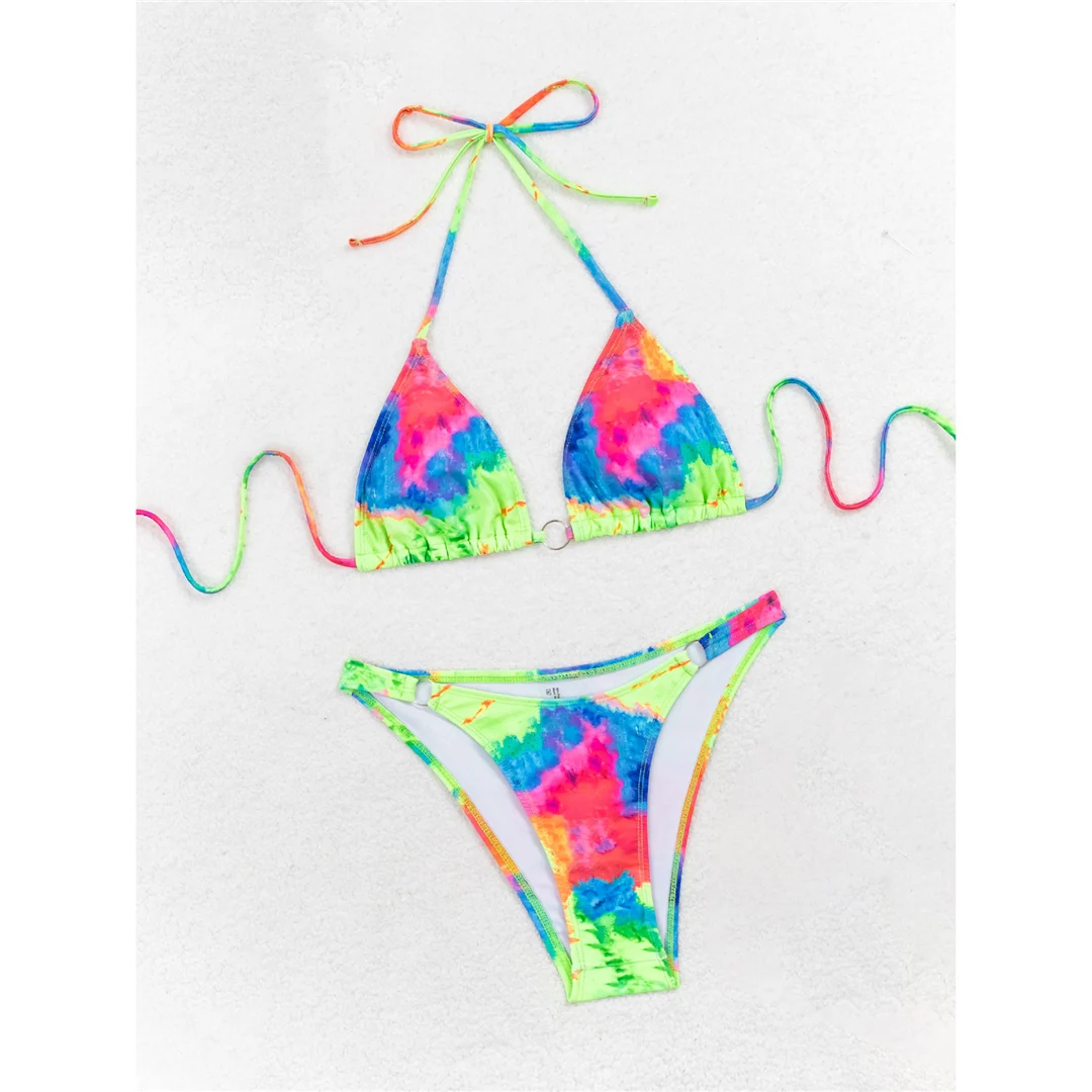 Sexy bedruckter Tie-Dye-Bikini mit Neckholder, brasilianischer Bikini, Damen-Badeanzug, zweiteiliges Bikini-Set, Badebekleidung, Badeanzug, Schwimmkleidung V6313 – Detail 5