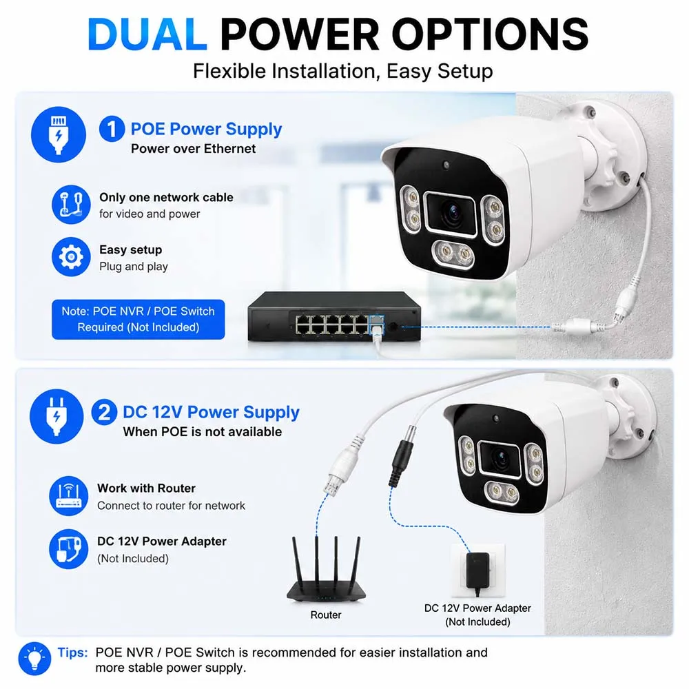PoE IP Camera 4K 8MP Outdoor CCTV Security Camera ONVIF Compatible NVR Support IP67 Waterproof IR Night Vision Audio
