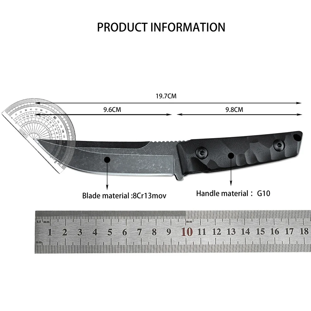 Kydex Sheath High Hardness Stonewash Blade Fixed Knife Outdoor Wilderness Survival Hunting Self Defense Multifunctional Knife