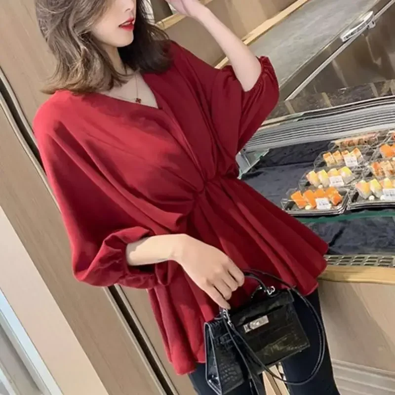 Blouse Women V-neck Shirt Female Autumn Loose Shirt Top Blusas Ropa De Mujer