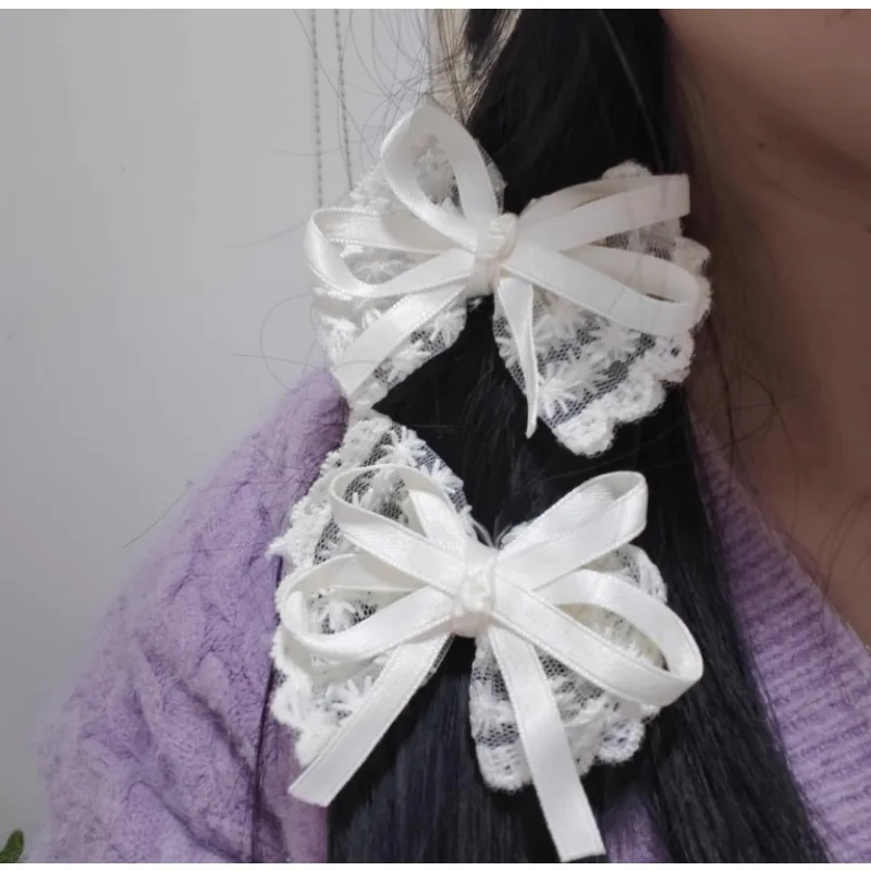 

Lolita Style Lace Bow Hair Clip with Frills for Cosplay Bangs Side Hair Accessories Baby Children Girl 2pc Kids Headwear