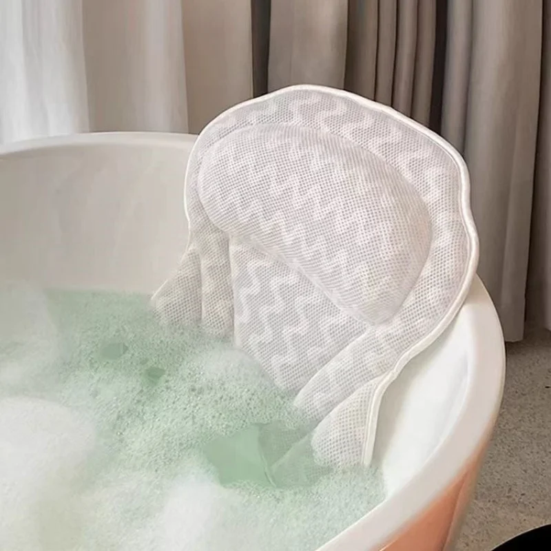 4D SPA Pillow 6 Suction Cup Bathtub Massage Pillow Bathing Neck Back Support Headrest Bathroom Non-Slip Cushion