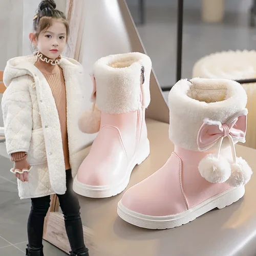 아동용 두꺼운 미끄럼 방지 따뜻한 가죽 부츠, 사이드 지퍼, 어린이 캐주얼 신발, 겨울 신상 패션 