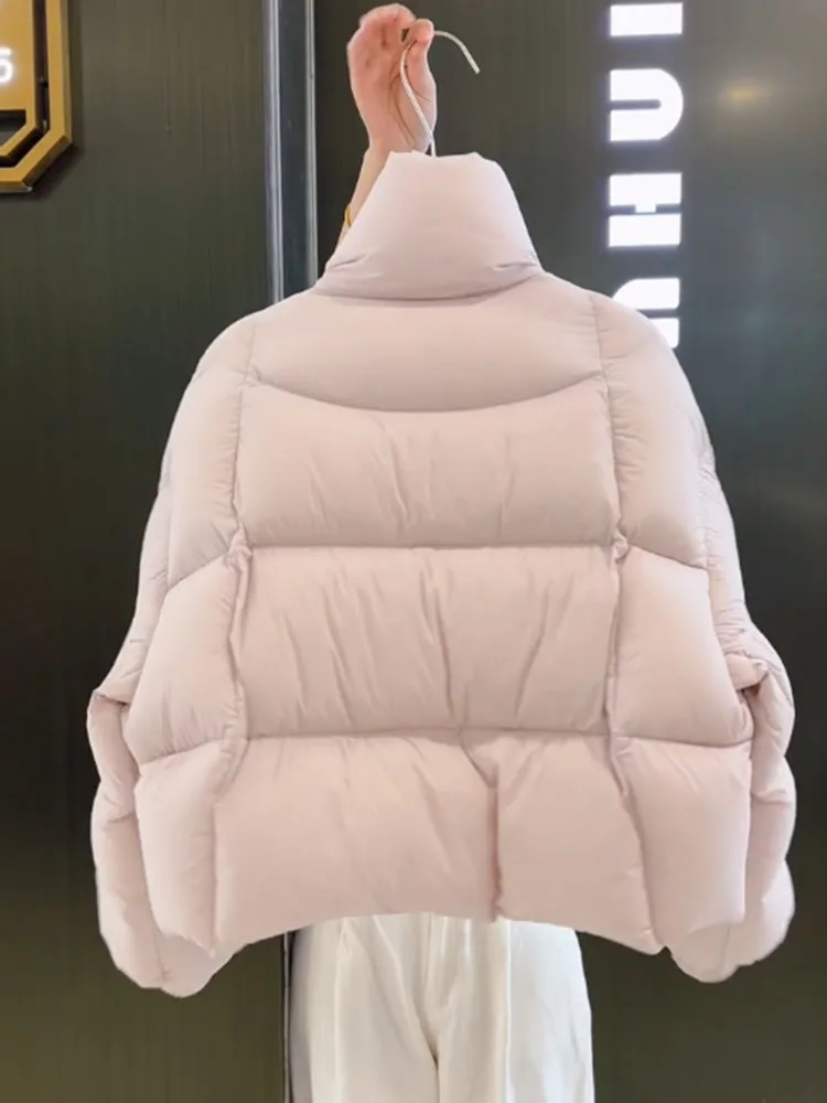 Coreano sle ort rosa gola para baixo jaet pão feminino commute sle Thiened fibra de poliéster branco du para baixo