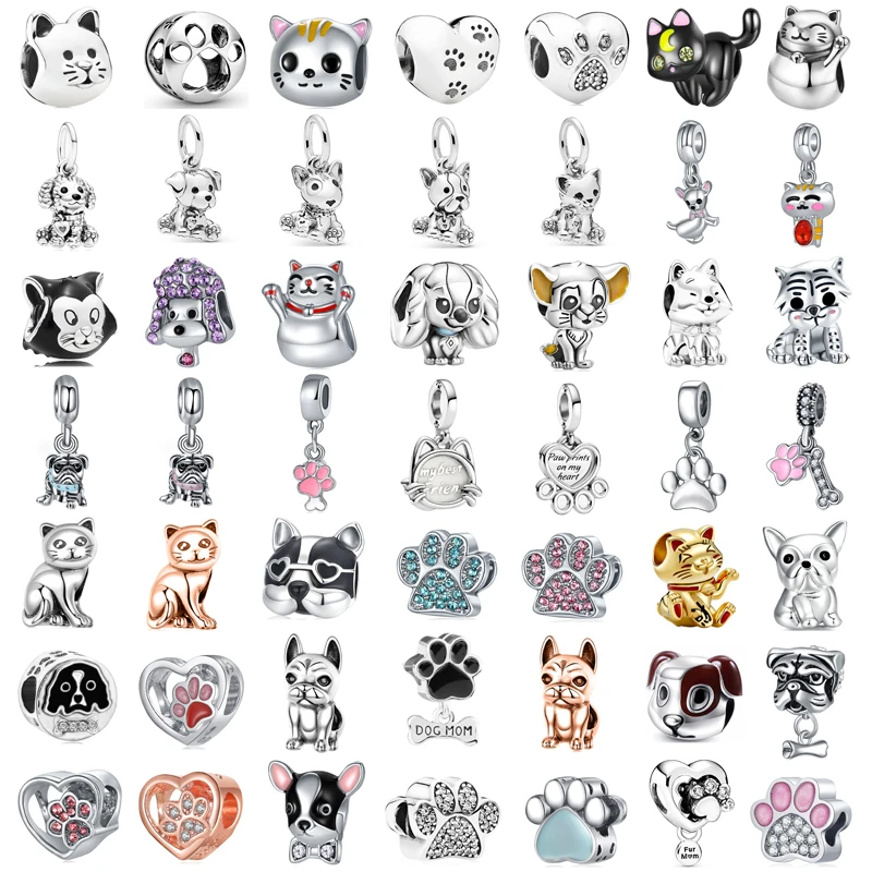 New Fashion Charm Original Puppy Cat Footprint Beaded Fit Original Pandora Ladies Bracelet Jewelry Accessories Gift