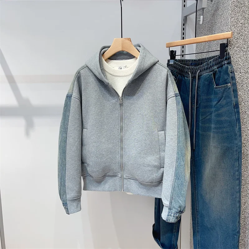 

Мужская зимняя куртка с отстегивающейся внутренней джинсовой подкладкой, с капюшоном, повседневная, свободного кроя, унисекс, утепленная, с наполнителем из белого утиного пуха