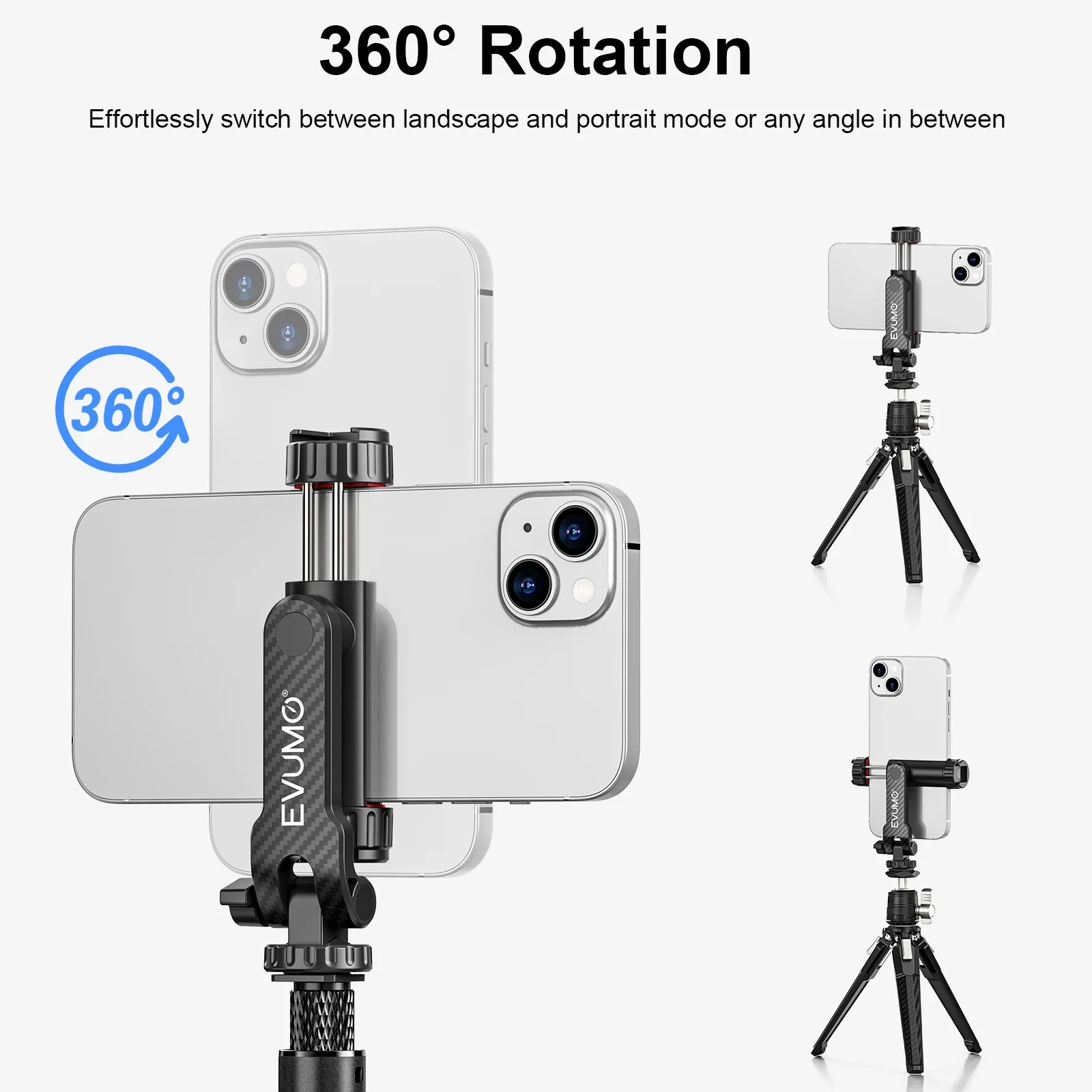 Phone Holder Mount Tripod Phone Bracket Microphone Stand Dual Cold Shoe Clip EVUMO PM11 Cellphone Clamp for 1/4'' Screw Tripod