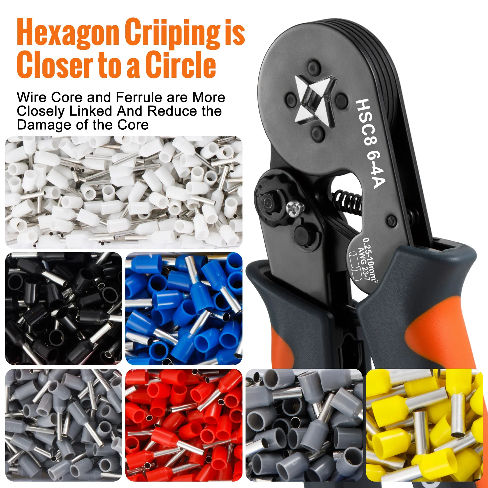 WOZOBUY Tube Terminal Crimping Tools Ferrule Crimping Pliers HSC8 6-4 0.25-10mm² 23-7AWG Square Ratcheting Electrician Clamp Set