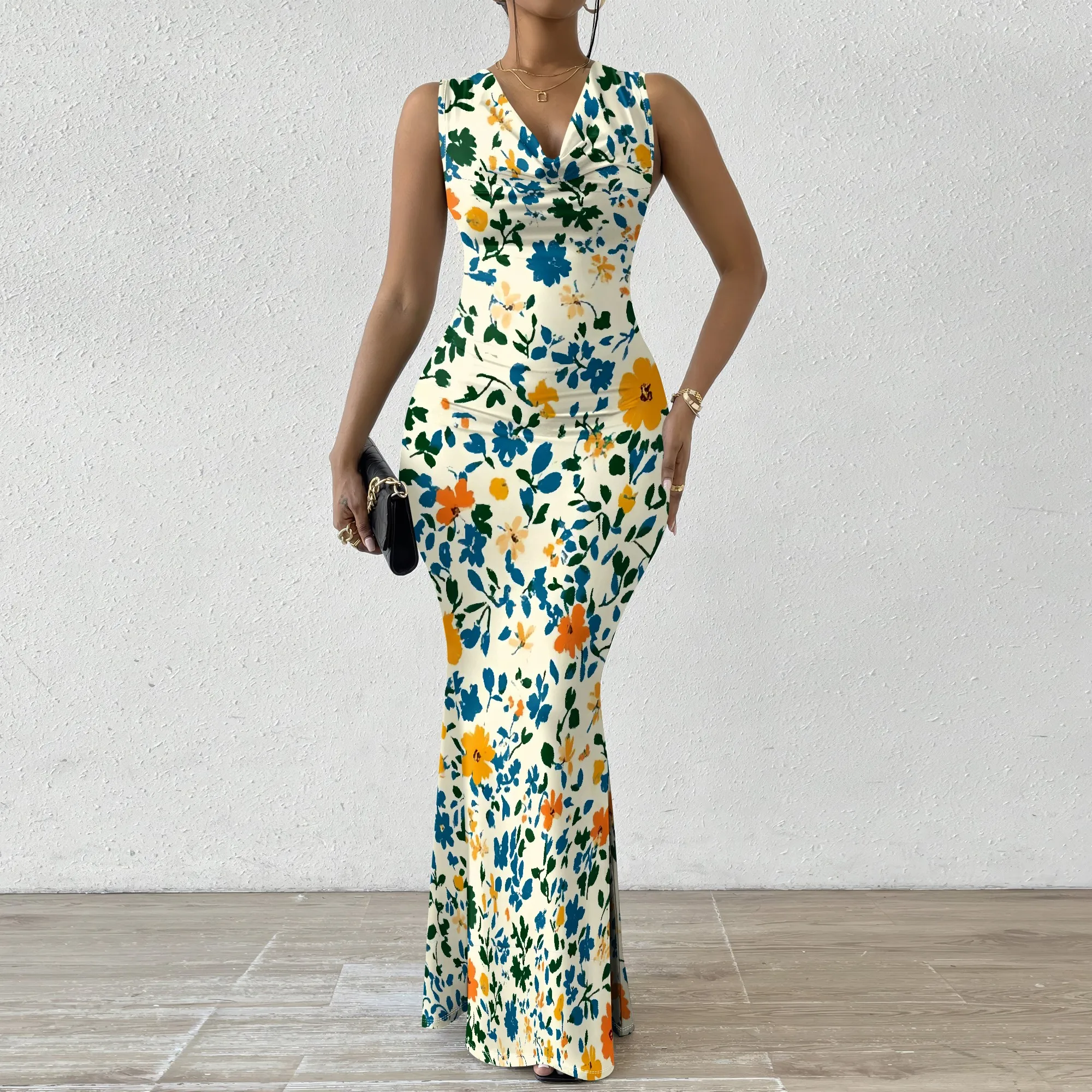 

Floral Print Maxi Dress XS-2XL, Sleeveless V-Neck Dress for Women, Perfect for Spring Picnics & Day Outings