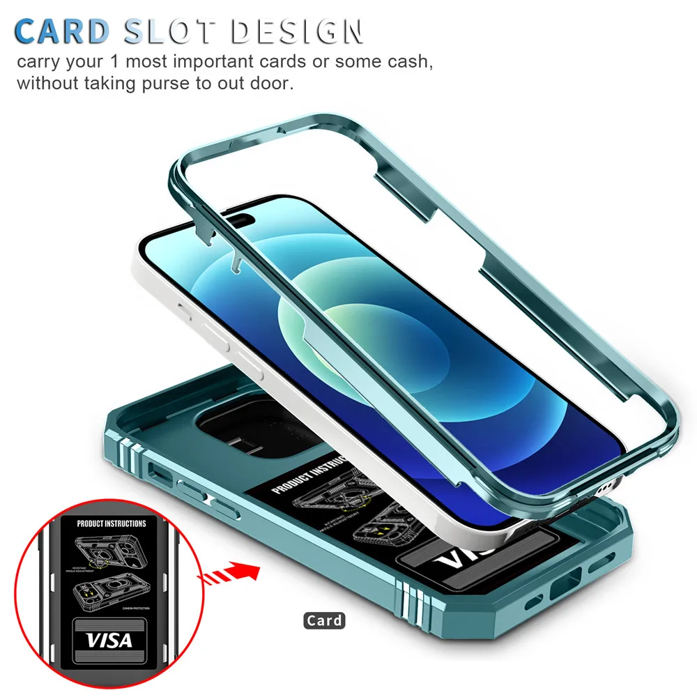 Armor Shockproof Case For iPhone 15 Pro Max 15 Plus 14 13 12 11 XR XS 7 8 SE 2022 Magnetic Ring Holder Slide Camera Back Cover