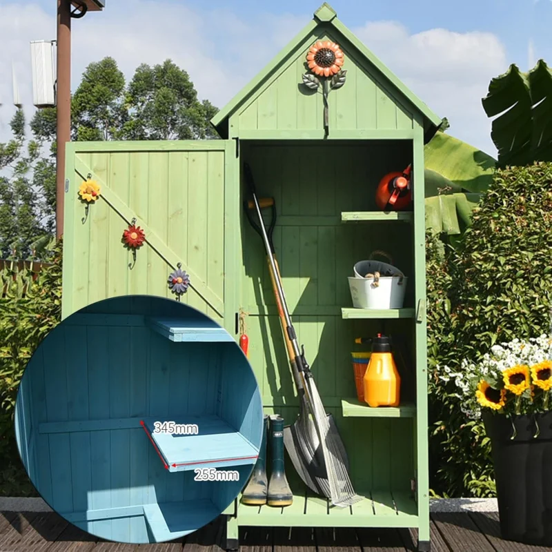 

(TTA)Garden Outdoor Storage Pastoral Style Solid Wood Cabinet Tool Shoe Shovel Helper for Yard Balcony(Green) OZ