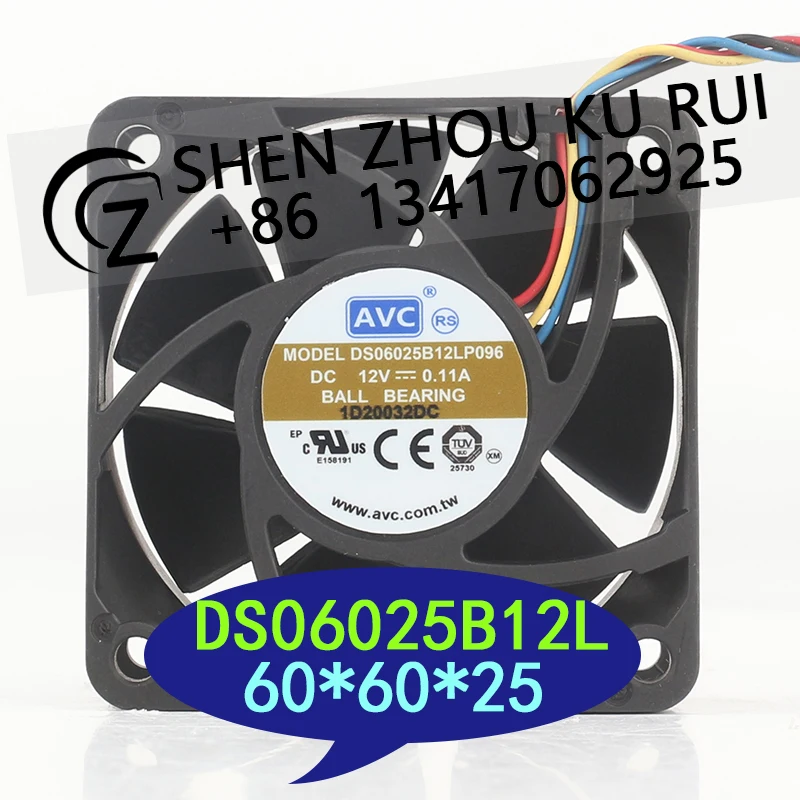 

Вентилятор охлаждения AVC Dual ball 12V 0.11A 6025 с четырьмя проводами, регулировкой температуры, бесшумный, DS06025B12LP096