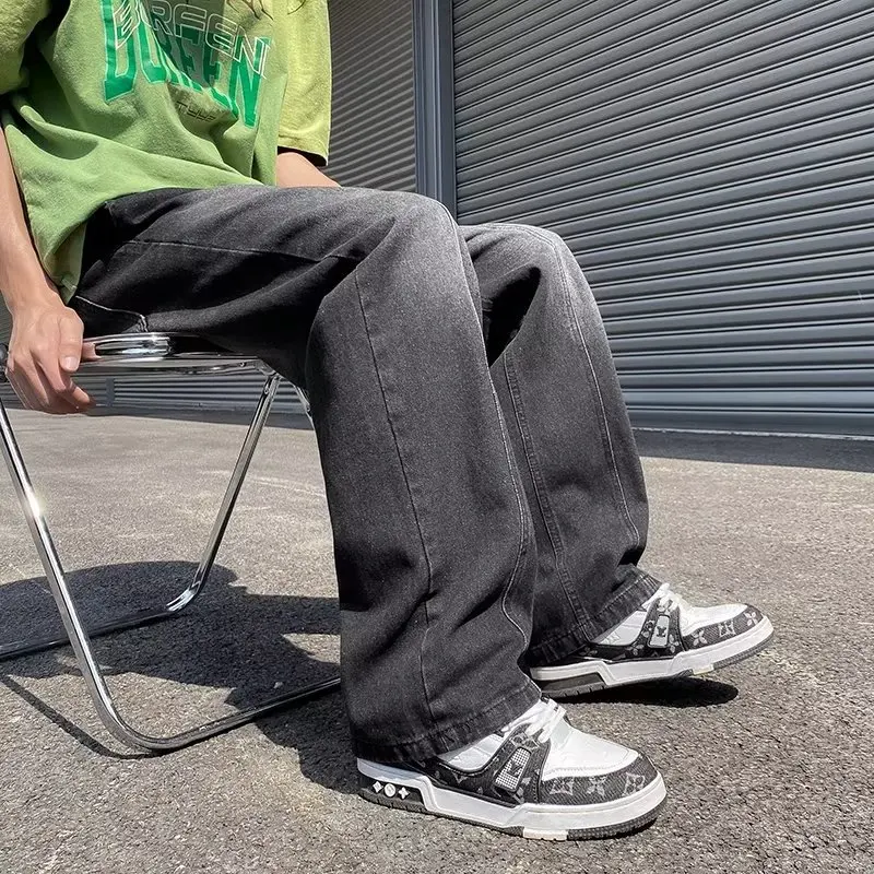 Men Fashion High Street Jeans Casual Harem Pants Letter Print Light Blue Sweatpants Trousers Drawstring Homens Jeans Denim Pants