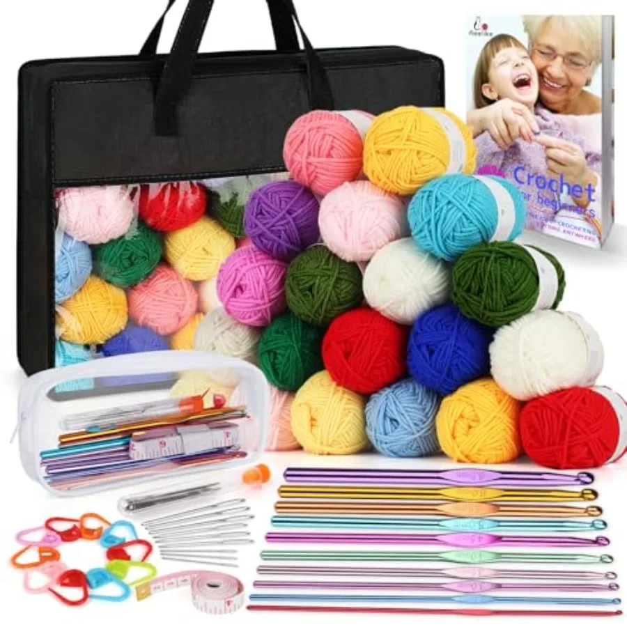 

Crochet Yarn for Crocheting 1093 Yards Acrylic Yarn for Knitting Full Crochet Kits for Beginners and Professionals Aluminum Cro