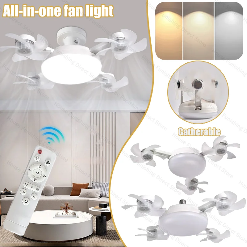 

2 IN1 Ceiling Fan Light Remote Control Dimmable LED Light 3 Speed Adjustable Energy Saving E27 Base Bedroom Kitchen Ventilateur