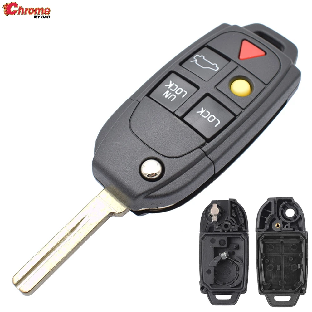 

5-кнопочный автомобильный брелок для ключей, сменный откидной складной чехол для дистанционного управления VOLVO S60 S80 V70 XC70 XC90, ремонтный комплект, пустой лезвие для ключа