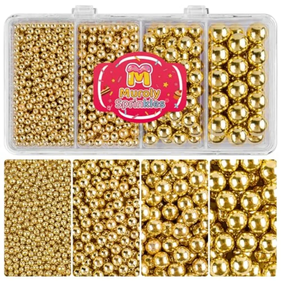 Sprinkles Edible Pearls for Cake Decorating, 4 Sizes Box Pearl Sprinkles 4.6oz, Dessert Sprinkles for Baking Cupcake Ice Cream